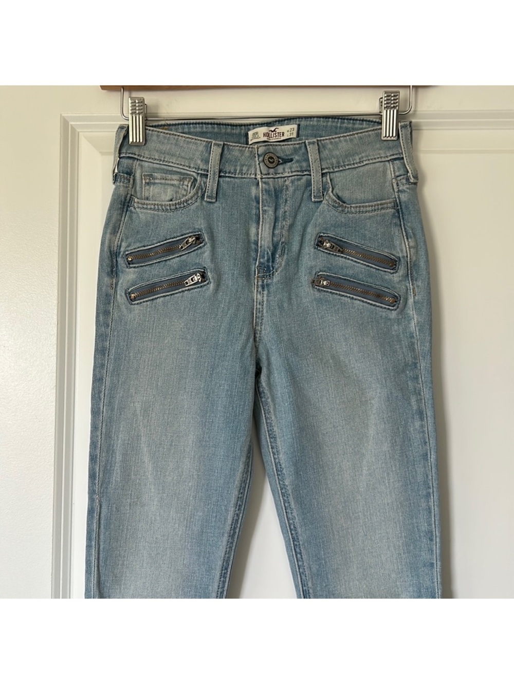 Hollister Light Blue Skinny Jeans with Front Zip Accents